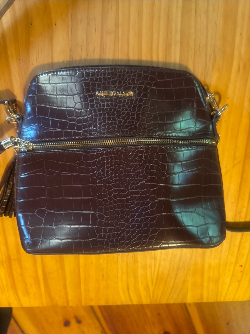 Croc-Embossed Crossbody Bag in Burgundy